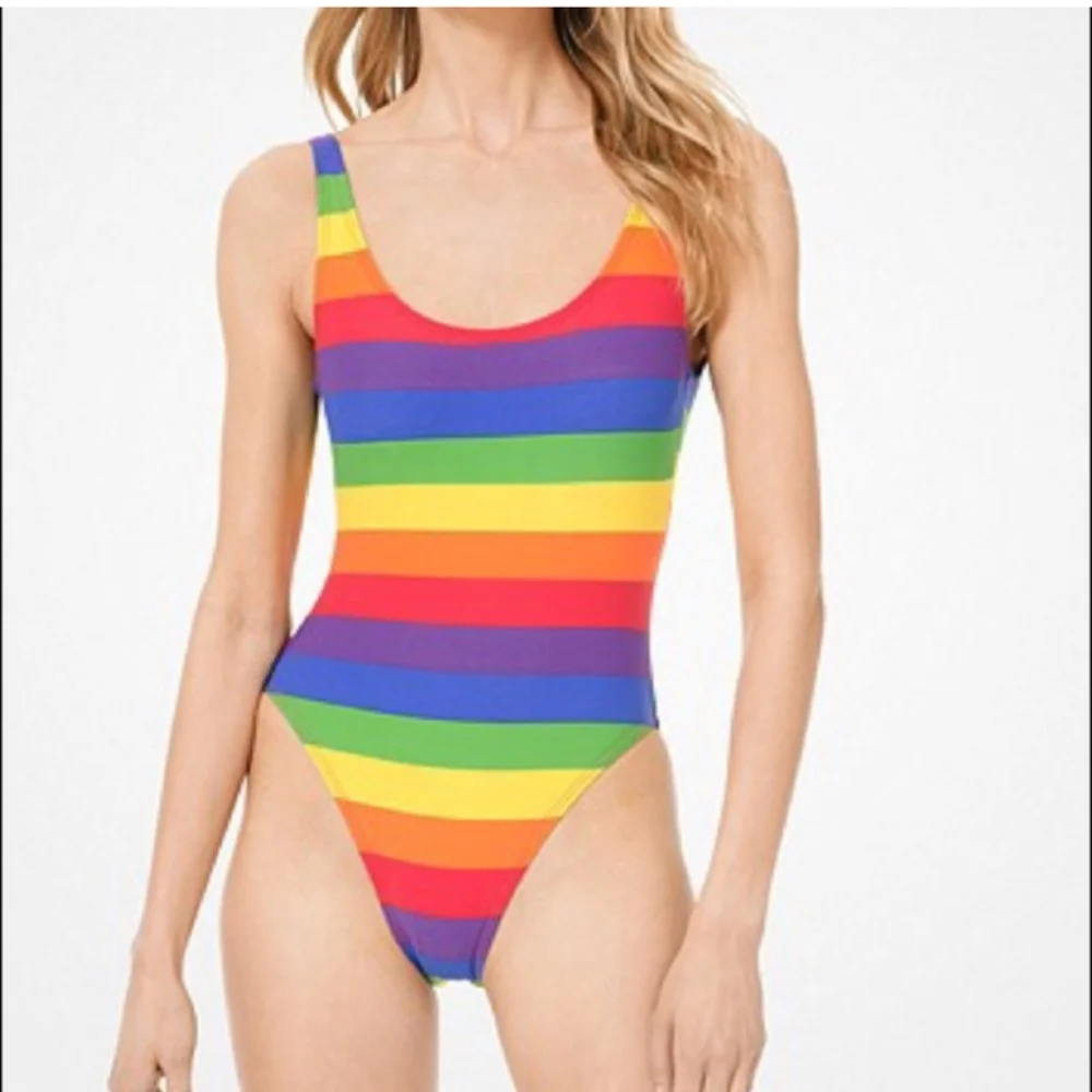 Michael Kors Rainbow Stripe One Piece Bathing Suit Swim Suit